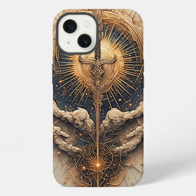 Coque iPhone Épée céleste avec ailes d'ange (Verso)