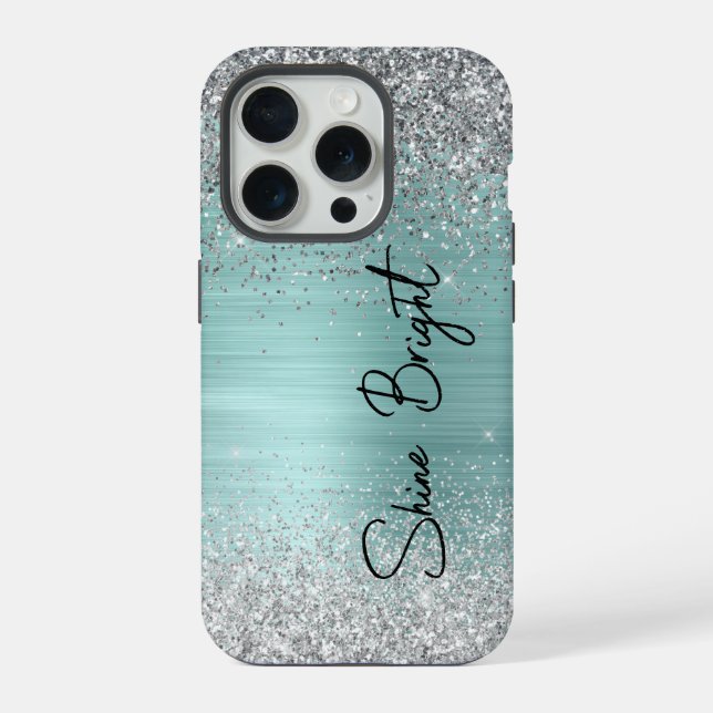 Coque iPhone Épersion de Parties scintillant argent chic Mint (Verso)