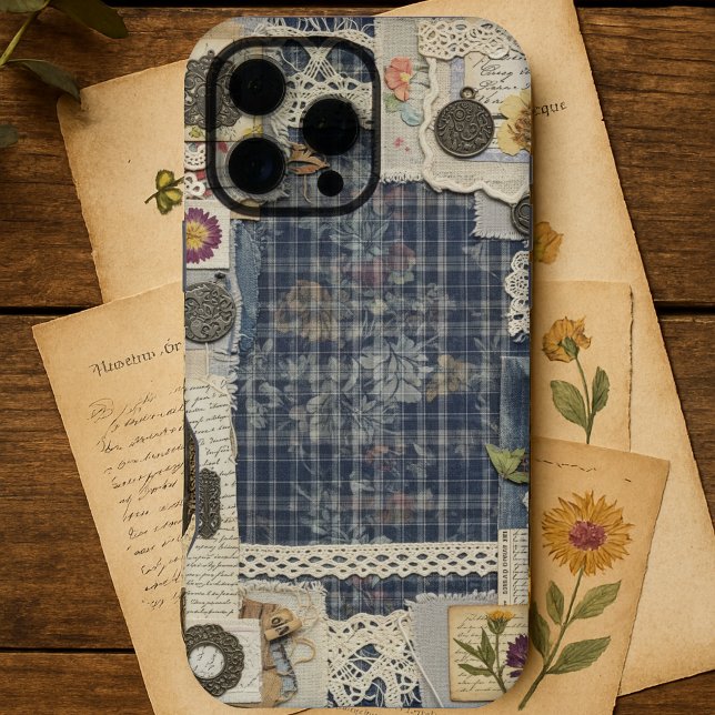 Coque iPhone Ephémère de Denim bleu vintage (Créateur téléchargé)