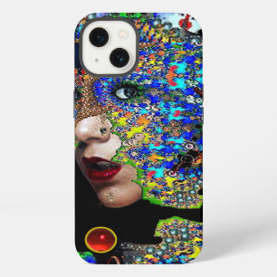 ETUI iPhone 13 ÉPHÉMÈRE/ FEMME AVEC MASQUE FRACTAL COLORÉ