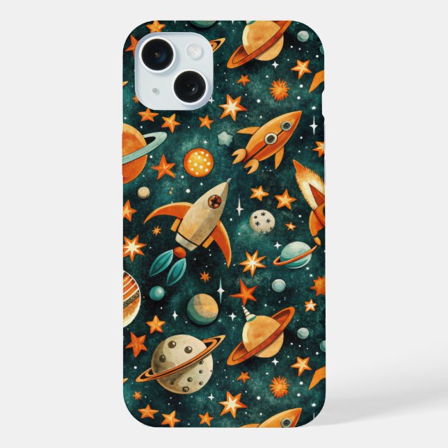 Coque iPhone Espace atomique milieu du siècle Orange sarcelle P (Verso)