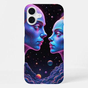 Coque iPhone 16 Plus Espace fantôme néon - Halloween bleu et violet eff