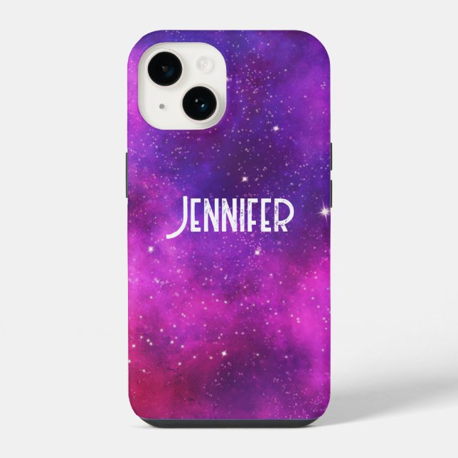 Coque iPhone Espace rose et violet et étoiles fausse galaxie (Verso)