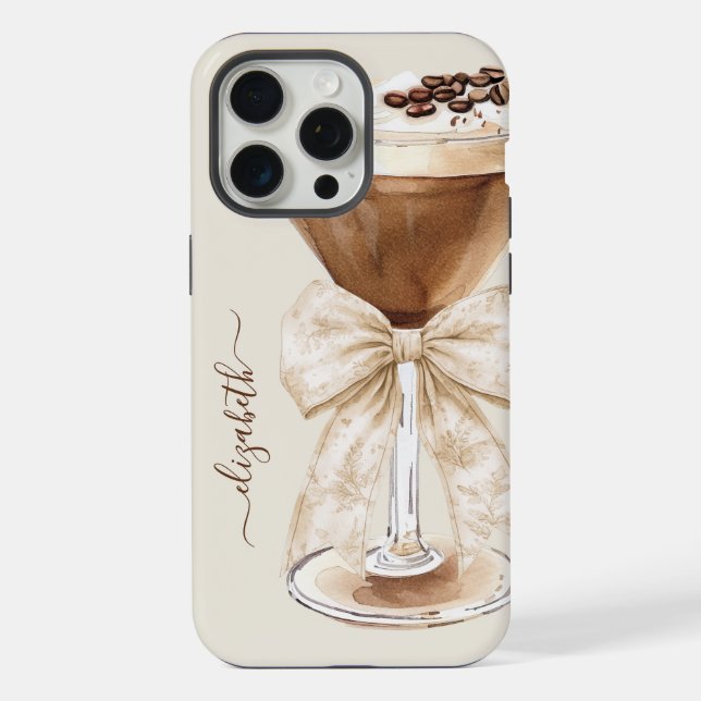 Coque iPhone Espresso Martini Élégant Monogrammé (Verso)