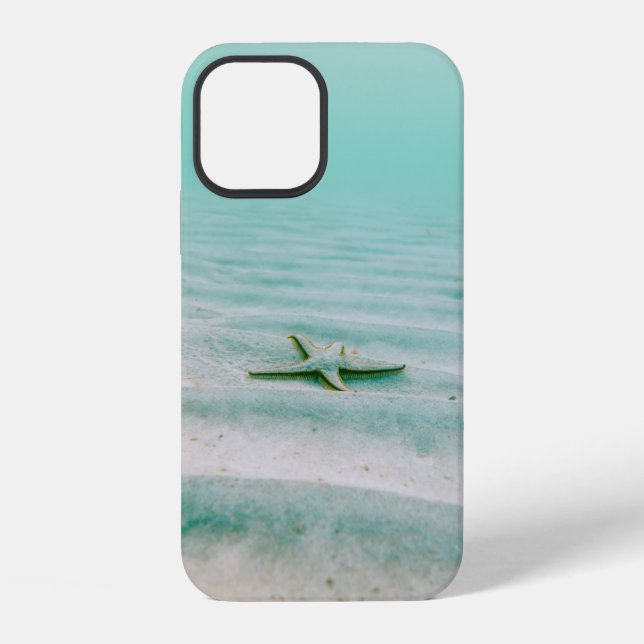 Coque iPhone Estarfish blanche sur sable sous l'eau le matin (Verso)