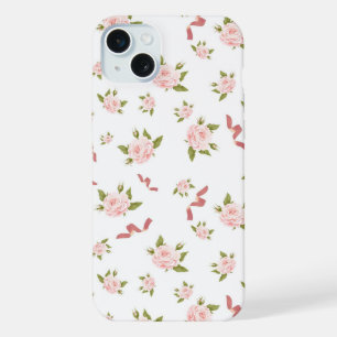 Coque iPhone 15 Plus esthétique coquette motif ruban floral féminin