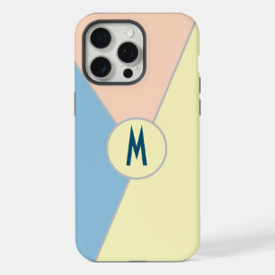Coque iPhone 15 Pro Max Esthétique Monogramme Bleu Pêche Pastel Bloc de Co