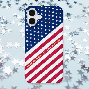 Coque iPhone 16 Plus États-Unis Rouge Bleu Blanc Étoiles Grilles Drapea