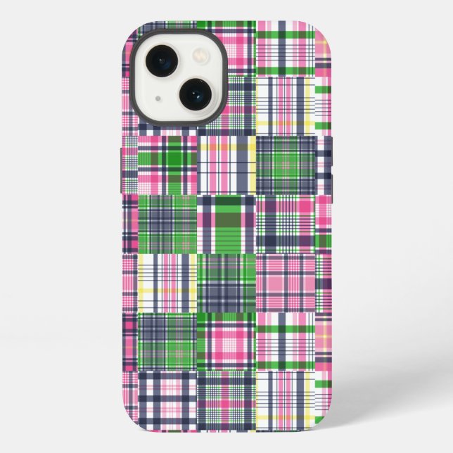 Coque iPhone Été carreau rose madras patchwork (Verso)