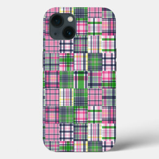 Etui iPhone 13 Été carreau rose madras patchwork