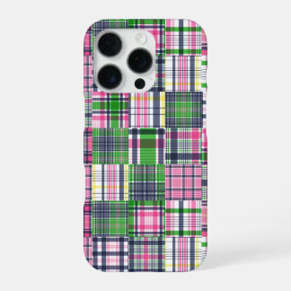 Coque iPhone 16 Pro Été carreau rose Madras patchwork