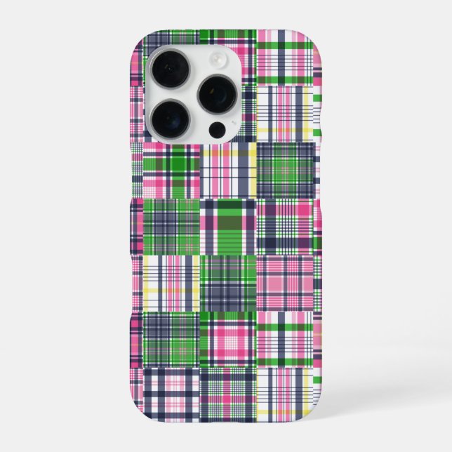 Coque iPhone Été carreau rose Madras patchwork (Verso)