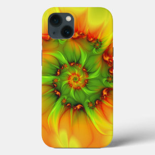 Etui iPhone 13 Été chaud vert orange abstrait fractal coloré
