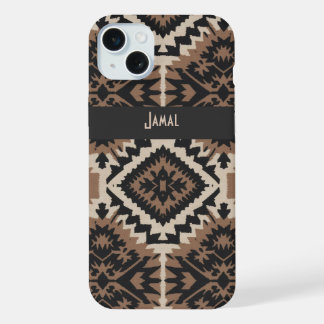 Coque iPhone 15 Plus Ethnic Tribal Mudcloth Black & Tan