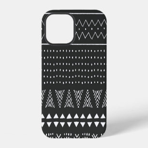 Coque iPhone 12 Ethnie tribale : motif noir blanc.