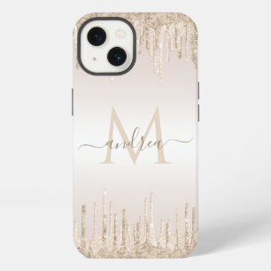 Etui iPhone 13 Étiquette Champagne Paillettes Coulantes Monogramm