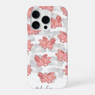 Coque iPhone 16 Pro Étiquettes de téléphone personnalisées Flying Pigs
