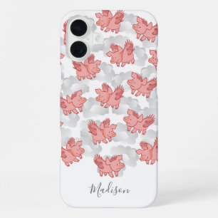 Coque iPhone 16 Plus Étiquettes de téléphone personnalisées Flying Pigs