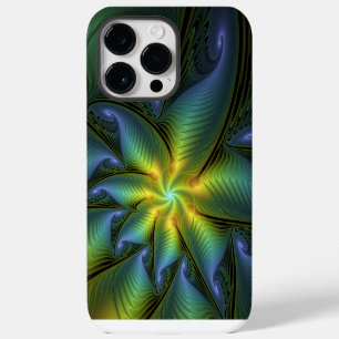 Coque Pour Pour iPhone 14 Pro Max Etoile Abstraite, Bleu brillant Vert Or Fractal Ar