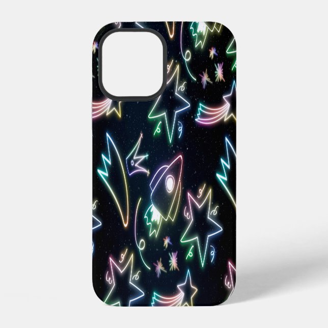 Coque iPhone étoile de fusée néon (Verso)