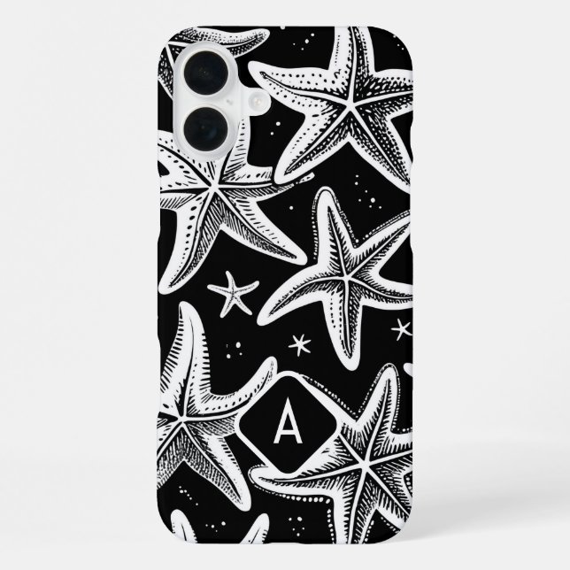 Coque iPhone Étoile de mer monogrammée dessinée à la main sur f (Verso)