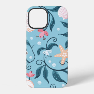 Coque iPhone 12 Étoile de mer orange et blanche, coquillages de fo