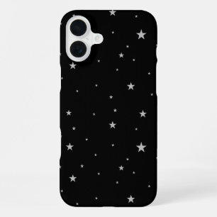 Coque iPhone 16 Plus Étoiles Argentées Sur Fond Noir
