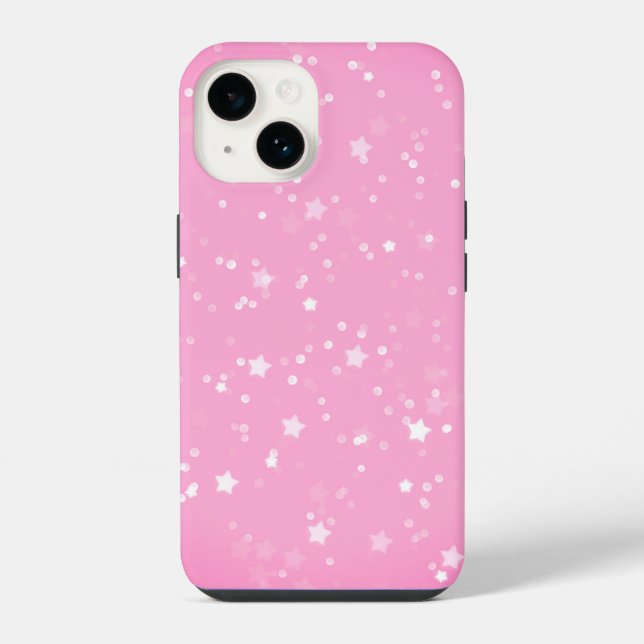 Coque iPhone Étoiles Blanches Sur Rose (Verso)