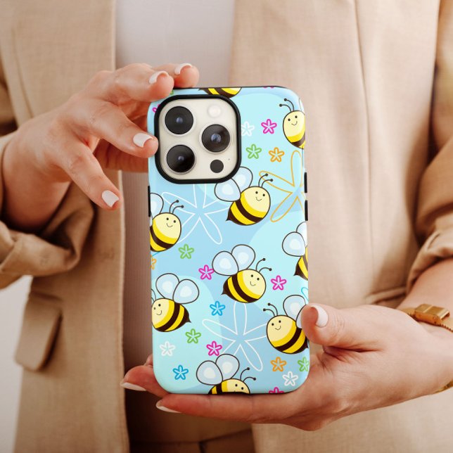 Coque iPhone Étoiles de Bumblebees Bleues | iPhone 14 Coque-Mat (Créateur téléchargé)