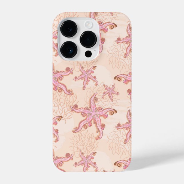 Coque iPhone Étoiles de mer et motif pastel rose corail (Verso)