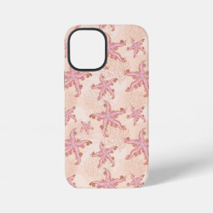 Coque iPhone 12 Mini Étoiles de mer et motif pastel rose corail