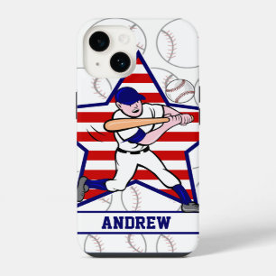 Coque Pour iPhone 14 Étoiles et bandes personnalisées Baseball Batteur