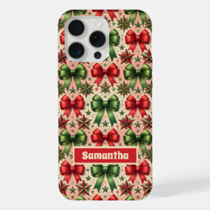 Coque iPhone 15 Pro Max Étoiles et rubans de Noël vintage