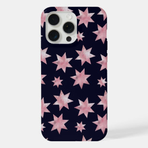 Coque iPhone 15 Pro Max Étoiles glamour rose girly sur ciel bleu nuit