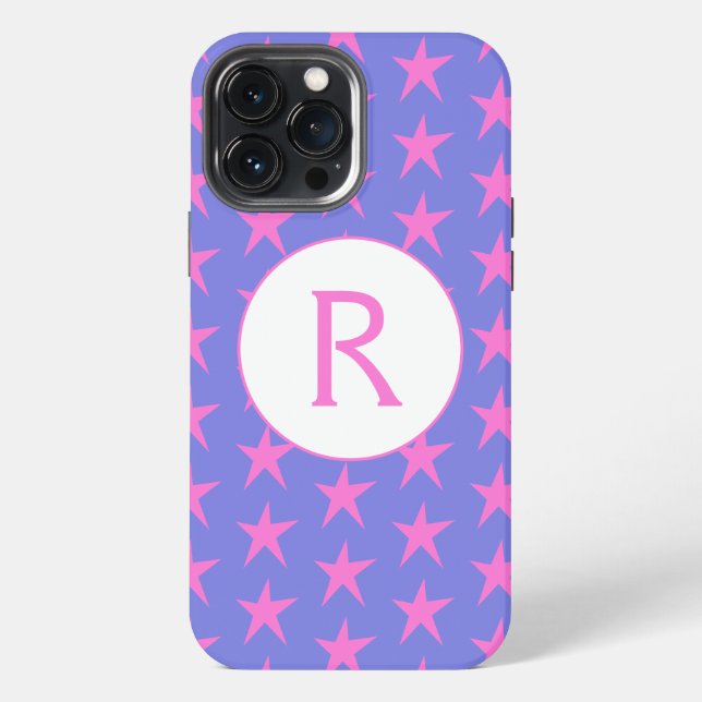 Coque iPhone Étoiles initiales violettes et roses (Verso)