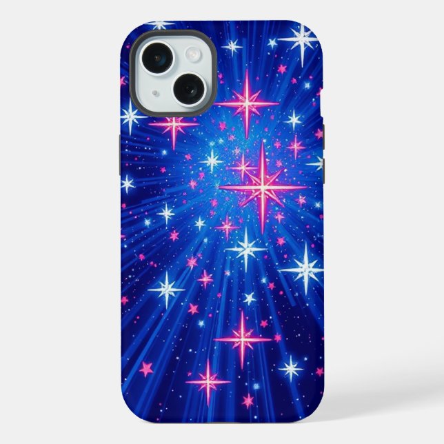 Coque iPhone Étoiles Multi Brillantes avec Rayons Bleus Mobile (Verso)