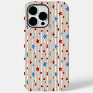 COQUE POUR POUR iPhone 14 PRO MAX ÉTOILES ROUGES ET BLEUES ET RAYURES GRIS ET BLANC