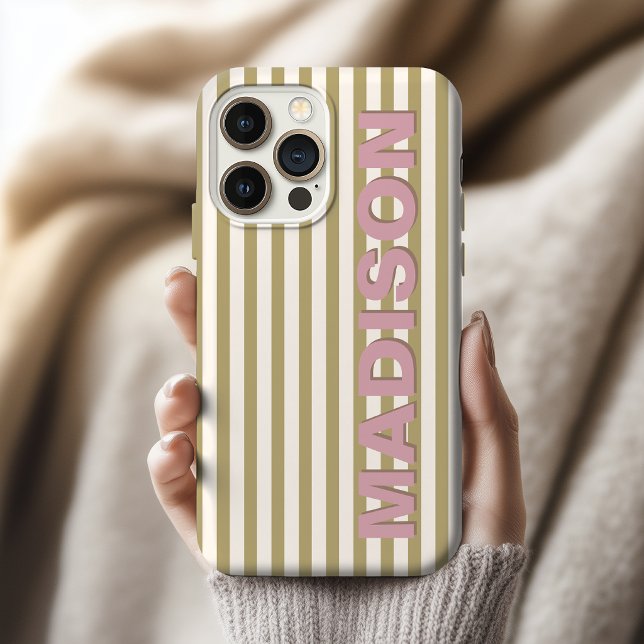 Coque iPhone Étudiante infirmière diplômée rayure pastel olive  (Custom Initial Bold Stripe iPhone case Gift for bachelorette party gift)
