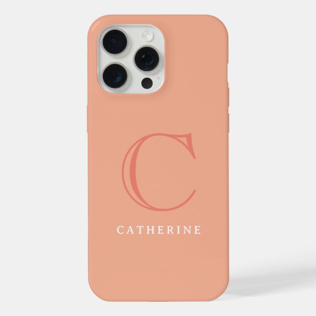 Coque iPhone Étui à monogramme en écriture rose pêche classique (Verso)