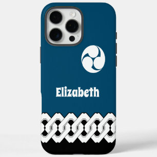 Coque iPhone 16 Pro Max Étui à motif de chaîne et de spirale japonaise ble