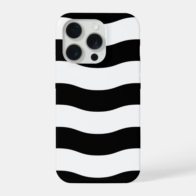 Coque iPhone Étui à rayures ondulées noir et blanc (Verso)