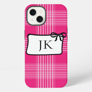 Etui iPhone 13 Étui à téléphone à carreaux en flanelle rose et no