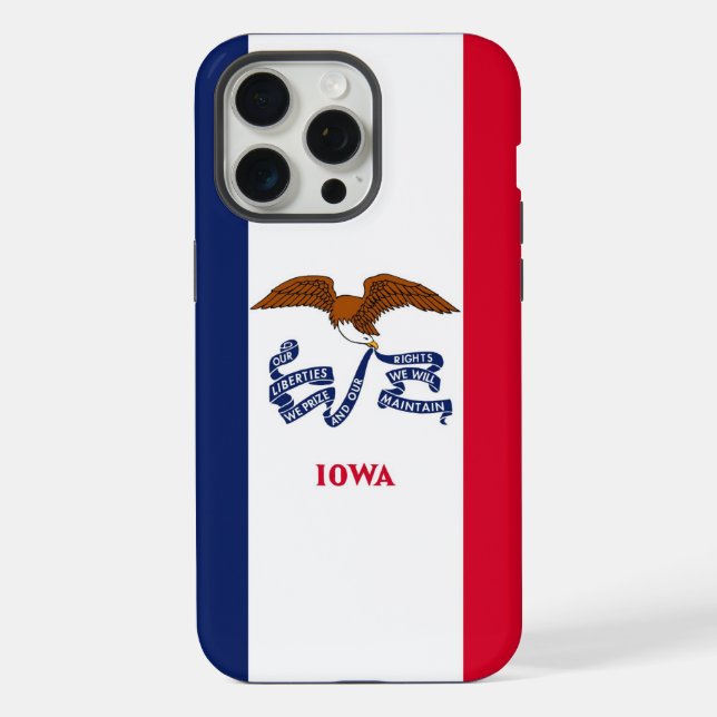 Coque iPhone Étui Apple iPhone 15 Pro Max, drapeau de l'Iowa (Verso)