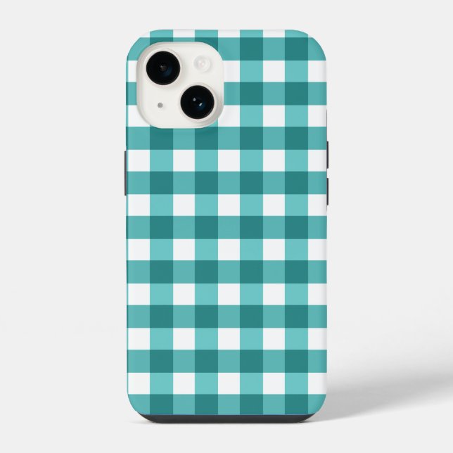 Coque iPhone Étui Case-Mate pour iPhone à carreaux sarcelle (Verso)