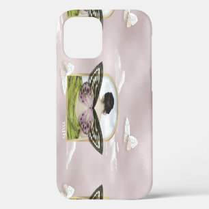 Coque iPhone 12 Étui Collage Rêve Papillon Fantastique avec Monogr
