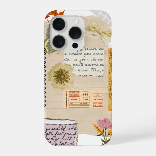 Coque iPhone Étui de journal floral de style scrapbook (Verso)