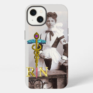 Etui iPhone 13 Étui de mat vintage infirmière et caducée NR en or