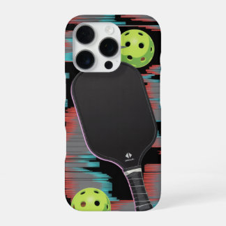Coque iPhone 16 Pro Étui de mouvement de raquette de pickleball néon
