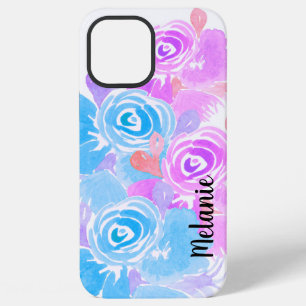 Coque iPhone 12 Pro Max Étui de rose d'aquarelle de verdure Coloré Monog