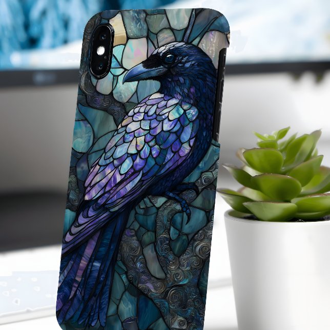 Coque iPhone Étui de style vitrail teinté Raven (faux) pour iPh (Créateur téléchargé)
